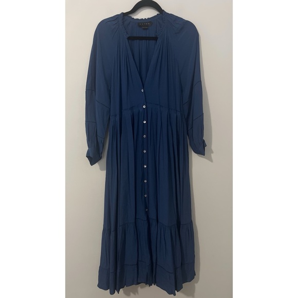 Hatch The Myra Maternity Dress Women's Size 1 Small Blue Lined Boho Prairie - Picture 3 of 15